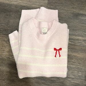 Light Pink Striped Sweater with Red Bow